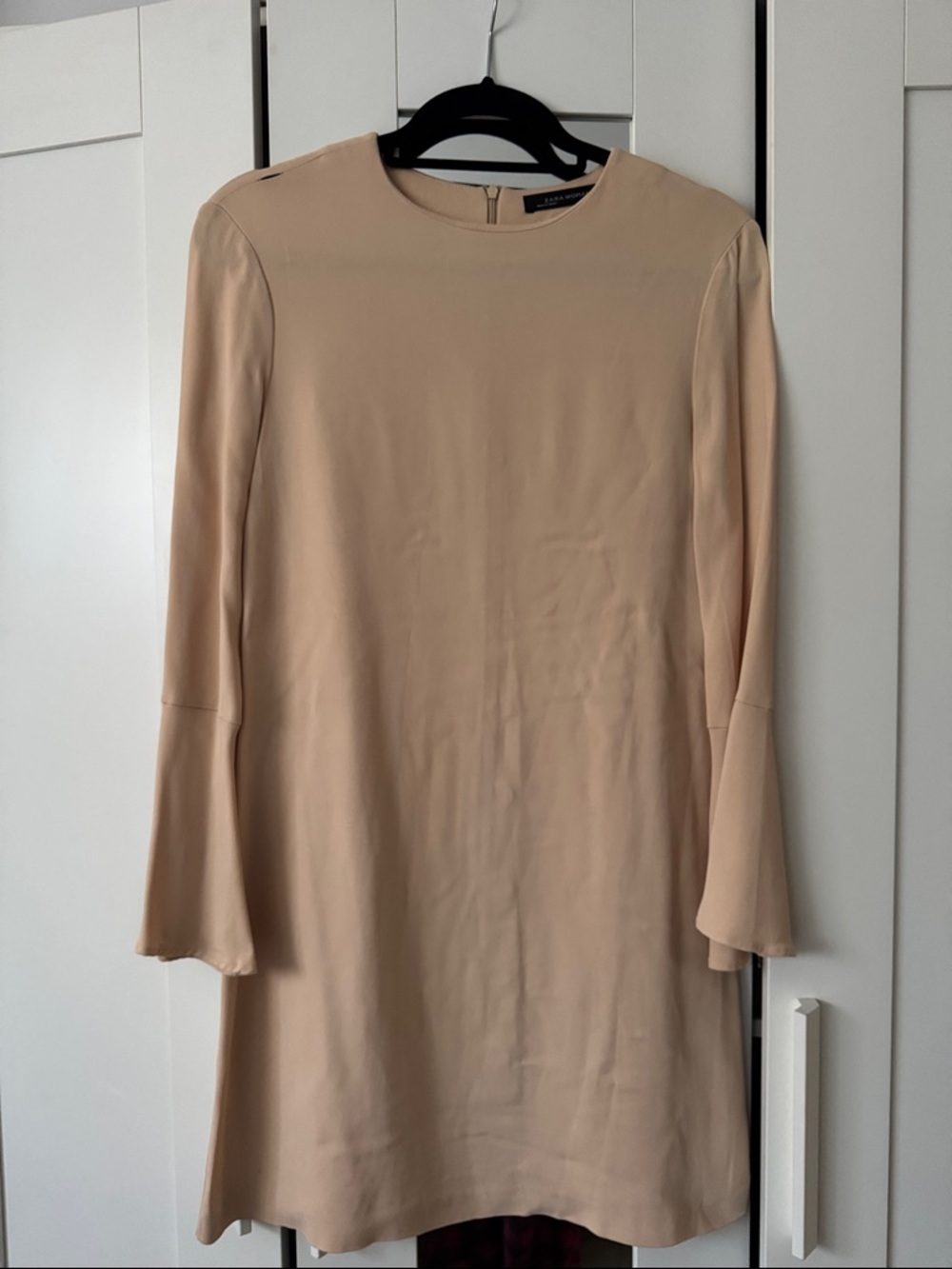 Zara Beige Long-Sleeve Shift Dress
